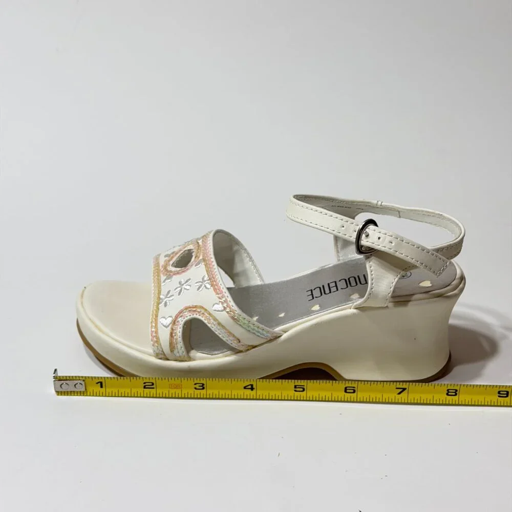 Innocence Girls White Open Toe Wedge Heel Sandals Size 13.5
